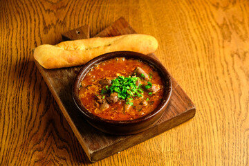 Georgian national dish roast in earthenware