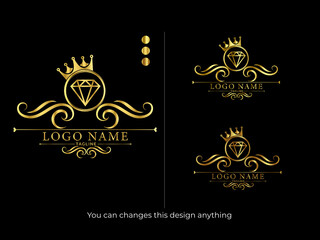 luxury logo. Luxury jewelers shop vector logo design. golden logo