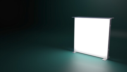Mobile backlit promotional table. Presentation aluminum advertising table with facade lighting. 3d render