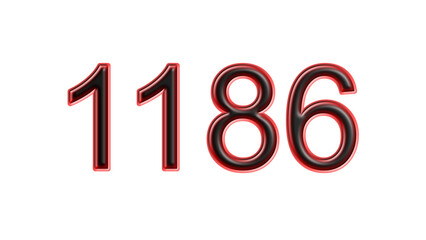 red 1186 number 3d effect white background