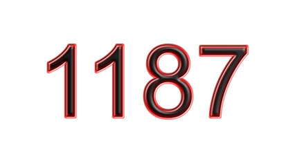 red 1187 number 3d effect white background