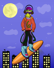 Guy on a flying skateboard