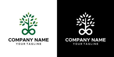 an infinity-themed graphic image, leaves and people, on a black and white background. vector graphics base.