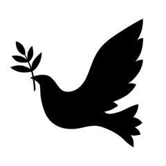 Dove with branch silhouette icon