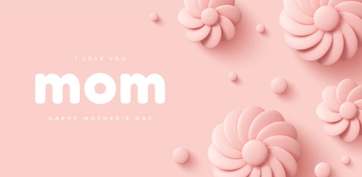 Mother's Day modern background with decor elements. 3d vector illustration.	
