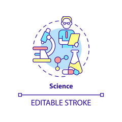Science concept icon. Knowledge explanations and predictions. Social institution abstract idea thin line illustration. Isolated outline drawing. Editable stroke. Arial, Myriad Pro-Bold fonts used