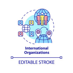 International organisations concept icon. States union. Institution example abstract idea thin line illustration. Isolated outline drawing. Editable stroke. Arial, Myriad Pro-Bold fonts used