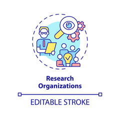 Research organizations concept icon. Social survey. Institution example abstract idea thin line illustration. Isolated outline drawing. Editable stroke. Arial, Myriad Pro-Bold fonts used