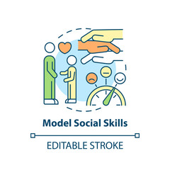 Model social skills concept icon. Positive behavior strategy. Trauma informed teaching abstract idea thin line illustration. Isolated outline drawing. Editable stroke. Arial, Myriad Pro-Bold fonts use