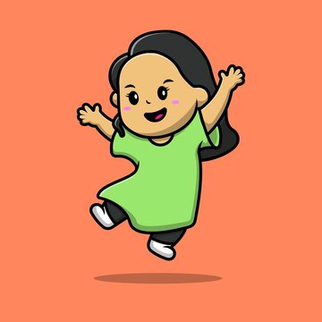 Cute Girl Jumping Cartoon Vector Icon Illustration. People Icon Concept Isolated Premium Vector.