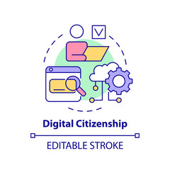Digital citizenship concept icon. Access to online learning resources. Education trend abstract idea thin line illustration. Isolated outline drawing. Editable stroke. Arial, Myriad Pro-Bold fonts use