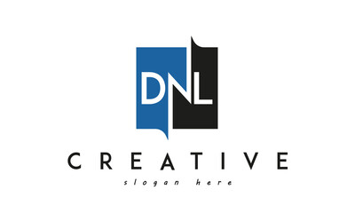 DNL Square Framed Letter Logo Design Vector with Black and Blue Colors