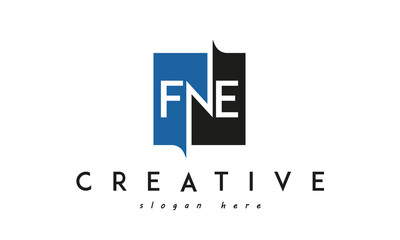 FNE Square Framed Letter Logo Design Vector with Black and Blue Colors