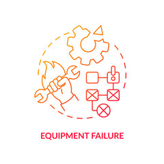 Equipment failure red gradient icon. Machine breakage and error. Lean manufacturing disadvantage abstract idea thin line illustration. Isolated outline drawing. Myriad Pro-Bold font used