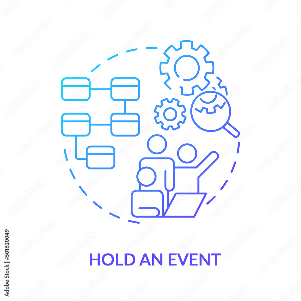 Aufkleber hold event blue gradient icon. team project. machine industry. value stream mapping best practice ab