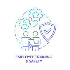 Employee training and safety blue gradient icon. Machine industry. Total productive maintenance abstract idea thin line illustration. Isolated outline drawing. Myriad Pro-Bold font used