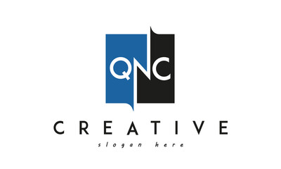 QNC Square Framed Letter Logo Design Vector with Black and Blue Colors