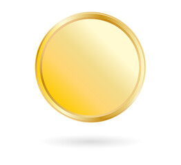 Shiny gold coin with shadow. Blank surface.
