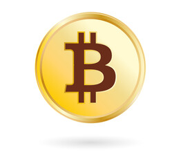 Bitcoin currency symbol. Crypto currency payment concept. Shiny gold coin with shadow.