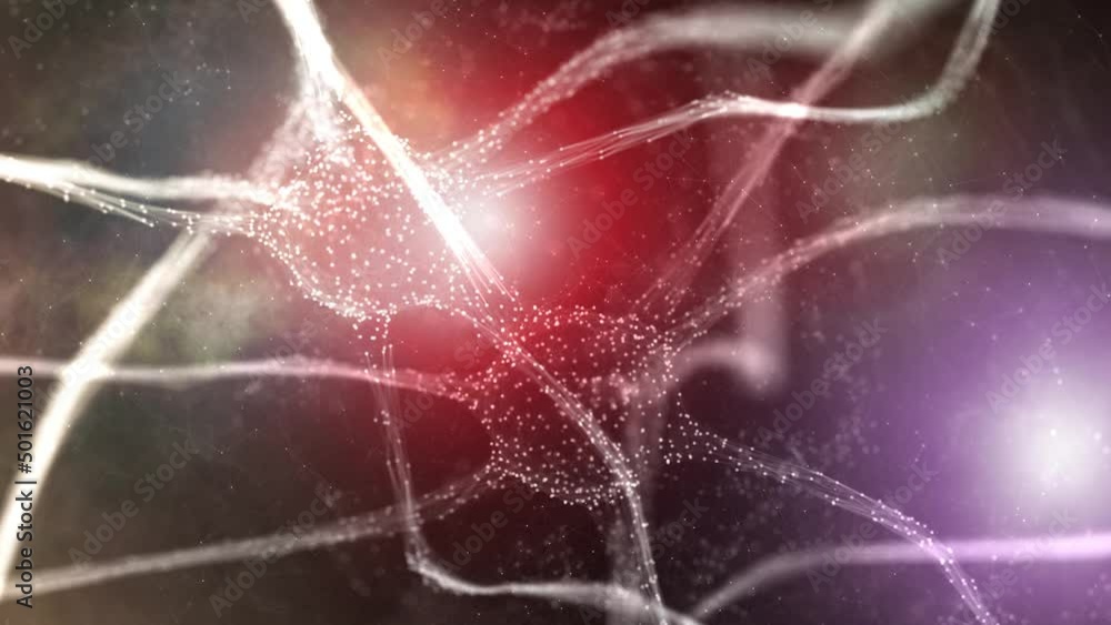 Poster artistic changing colour nerve cells in the futuristic artificial intelligence brain.
