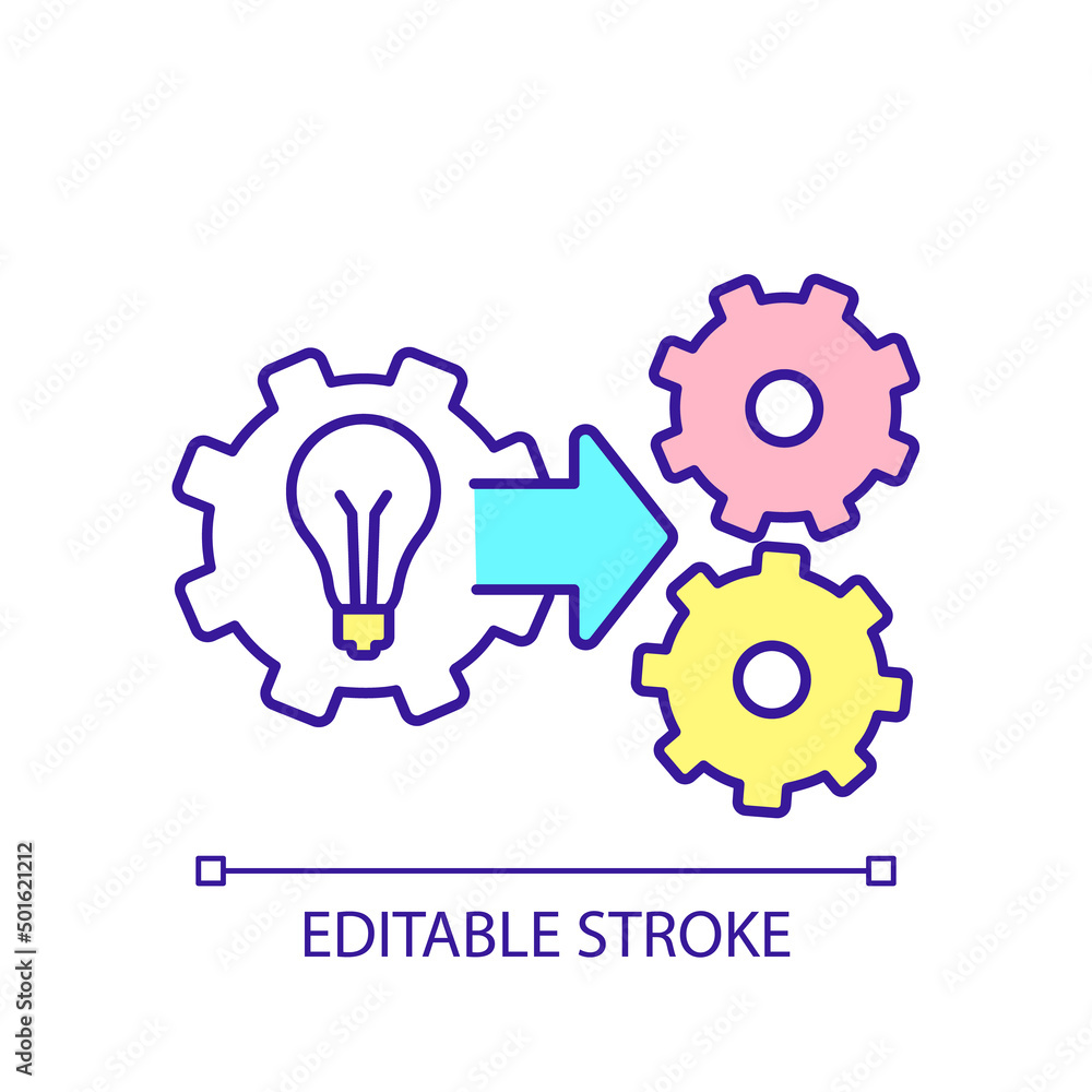 Poster implementing entrepreneurial ideas rgb color icon. generate new solutions for business. development 