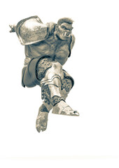 orc is landing from the jumping for action in a white background