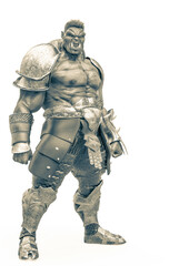orc doing a big guy pose in a white background