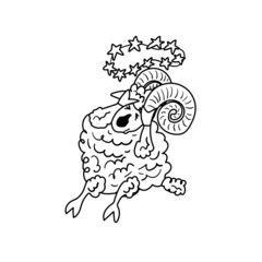The ram hit his forehead and is holding his head. The stars are flying overhead. Children's coloring pages