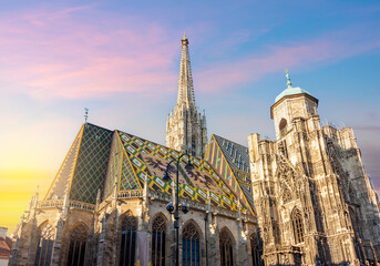 St. Stephen's cathedral on Stephansplatz square at sunrise, Vienna, Austria
