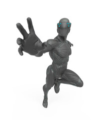 super hero in an exosuit is trying to reach you