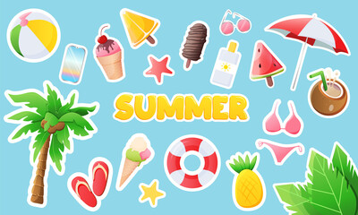Collection of vector colorful summer stickers.