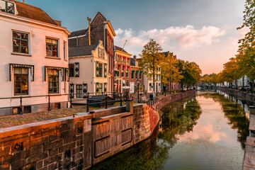  Typical Dutch architecture and street view in Schiedam, Netherlands - obrazy, fototapety, plakaty