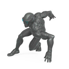 super hero is doing a dynamic comic pose in an exosuit