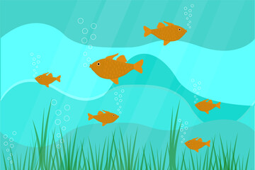 Naklejka premium a goldfish underwater and starfish with algae in sea ocean