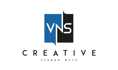 VNS Square Framed Letter Logo Design Vector with Black and Blue Colors