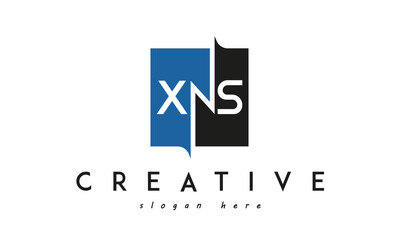 XNS Square Framed Letter Logo Design Vector with Black and Blue Colors