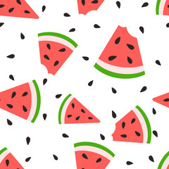 Watermelon slice seamless pattern. Summer fruit and berry background. Vector illustration for fabric design, gift paper, baby clothes, textiles, cards.