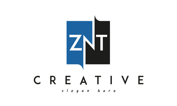 ZNT Square Framed Letter Logo Design Vector with Black and Blue Colors