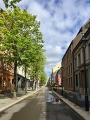 Fototapeta na wymiar Oslo old town street view. Kirkegata street. Norway. Scandinavia, Norwegian capital street view