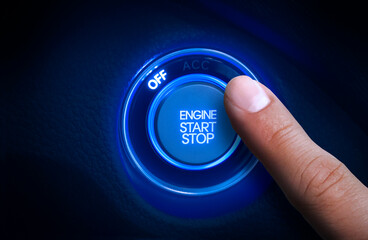 hand pushing engine start button