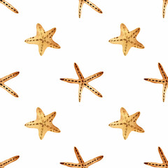 Watercolor sea stars seamless pattern. Illustration with sea stars for any designs.