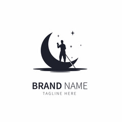 moon boat logo illustration moon and boat with people