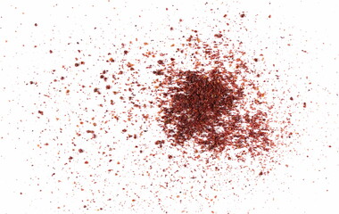 Ground sumac spice, pile isolated on white, top view 