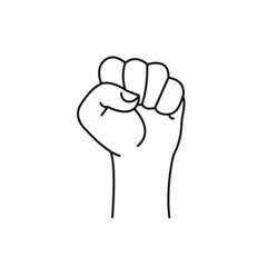 Fist raised up vector linear icon. Hand of protest symbol isolated. Vector EPS10