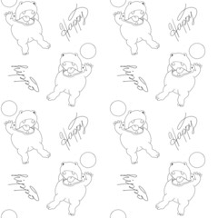 Seamless kid's pattern with contour hippo in cartoon style