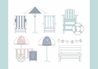 Naklejka premium Decor in the style of sea travel, anchor, lifebuoy, lantern.