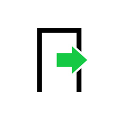 Green Arrow Logout Exit icon. Door with arrow exit logout symbol. Vector EPS10