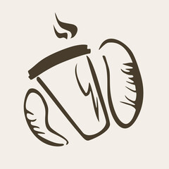 Obraz premium Illustrations of coffee and beans, a cup of steam, Hot drink 