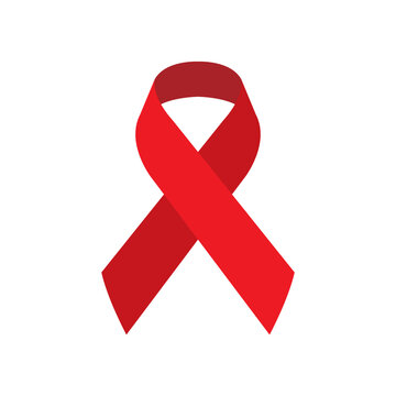 Red AIDS awareness ribbon flat icon. World aids day ribbon symbol isolated on gray background. Vector EPS10