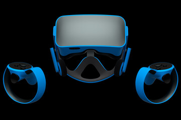 Virtual reality glasses and controllers for online gaming on black background © Vasyl Onyskiv